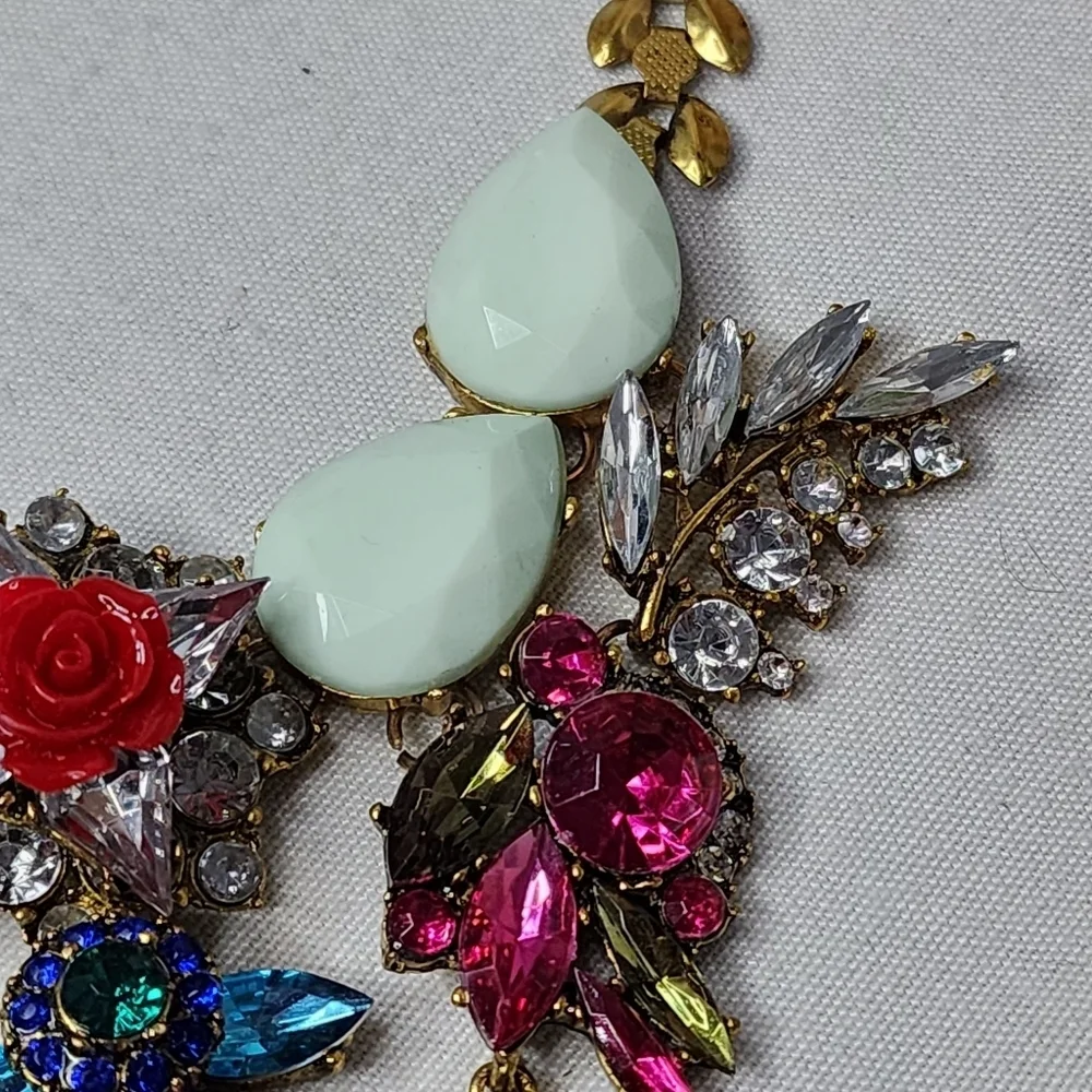 ​Vintage Multicolor Rhinestone Statement Necklace & Teardrop Earrings Set